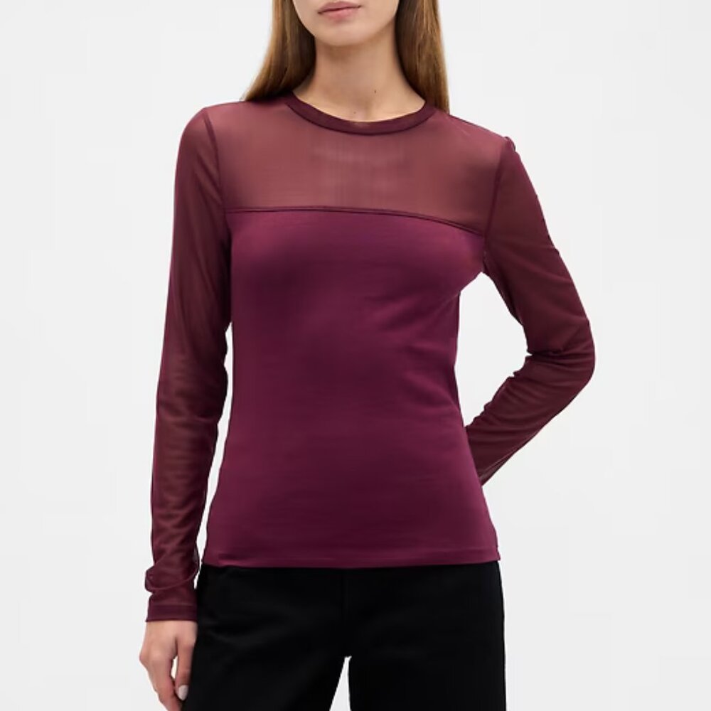 GAP Tuscan Red (burgundy) Stretch Jersey Mesh Top/NWT/S